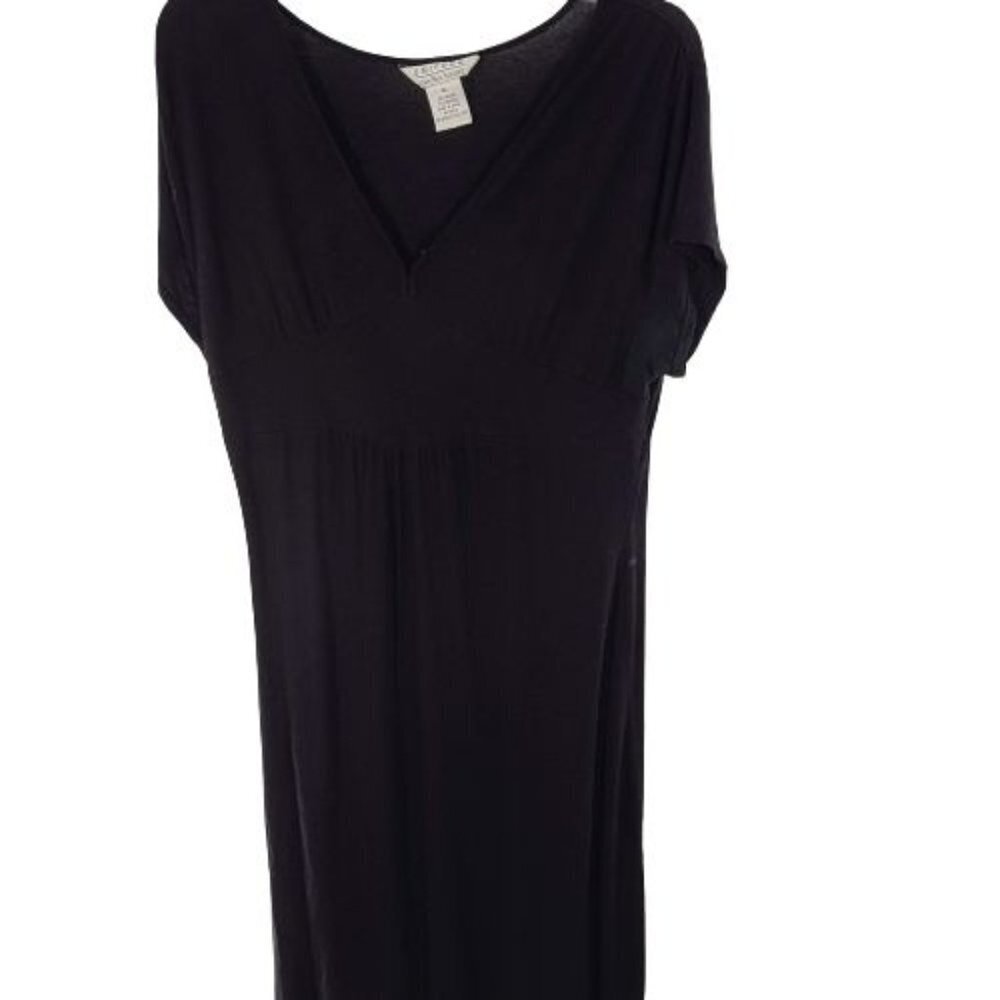 Uniform Shift dress V-Neck Short Sleeve Pleated Front Solid Black Women Size XL